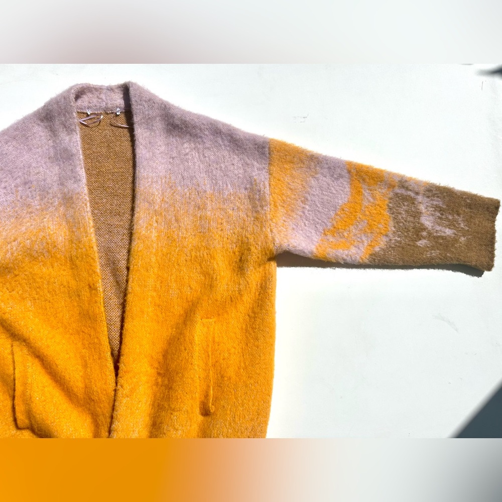 Zara Alpaca Wool blend Colorful Knit Wrap Coat, Long Cardigan, Lilac & Orange, M - Picture 9 of 16